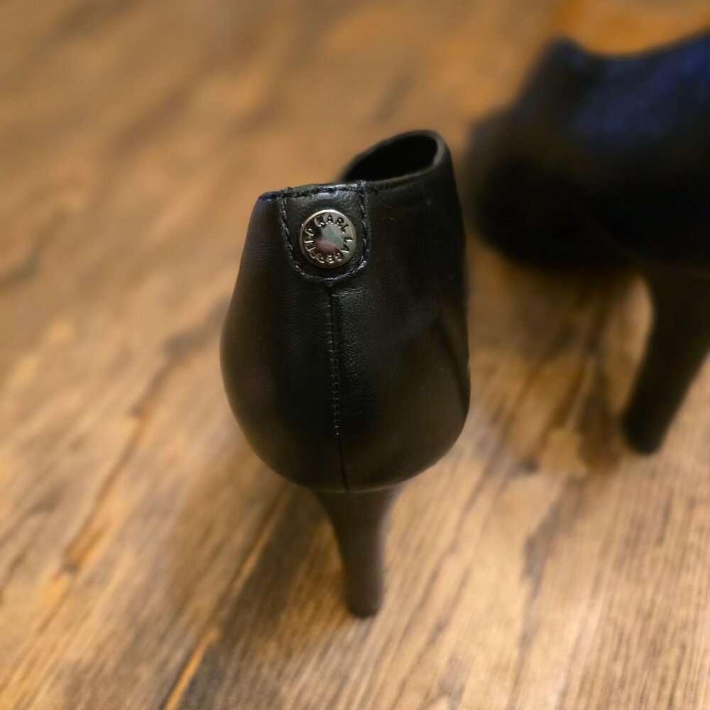 KARL LAGERFELD Paris Brette/D21 Black Leather Peep Toe Ulta-high Pump size 8 - Picture 4 of 11